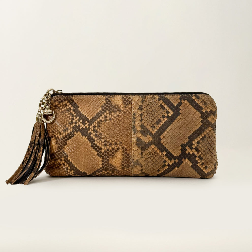 Sienna Tassel Python Clutch Brown