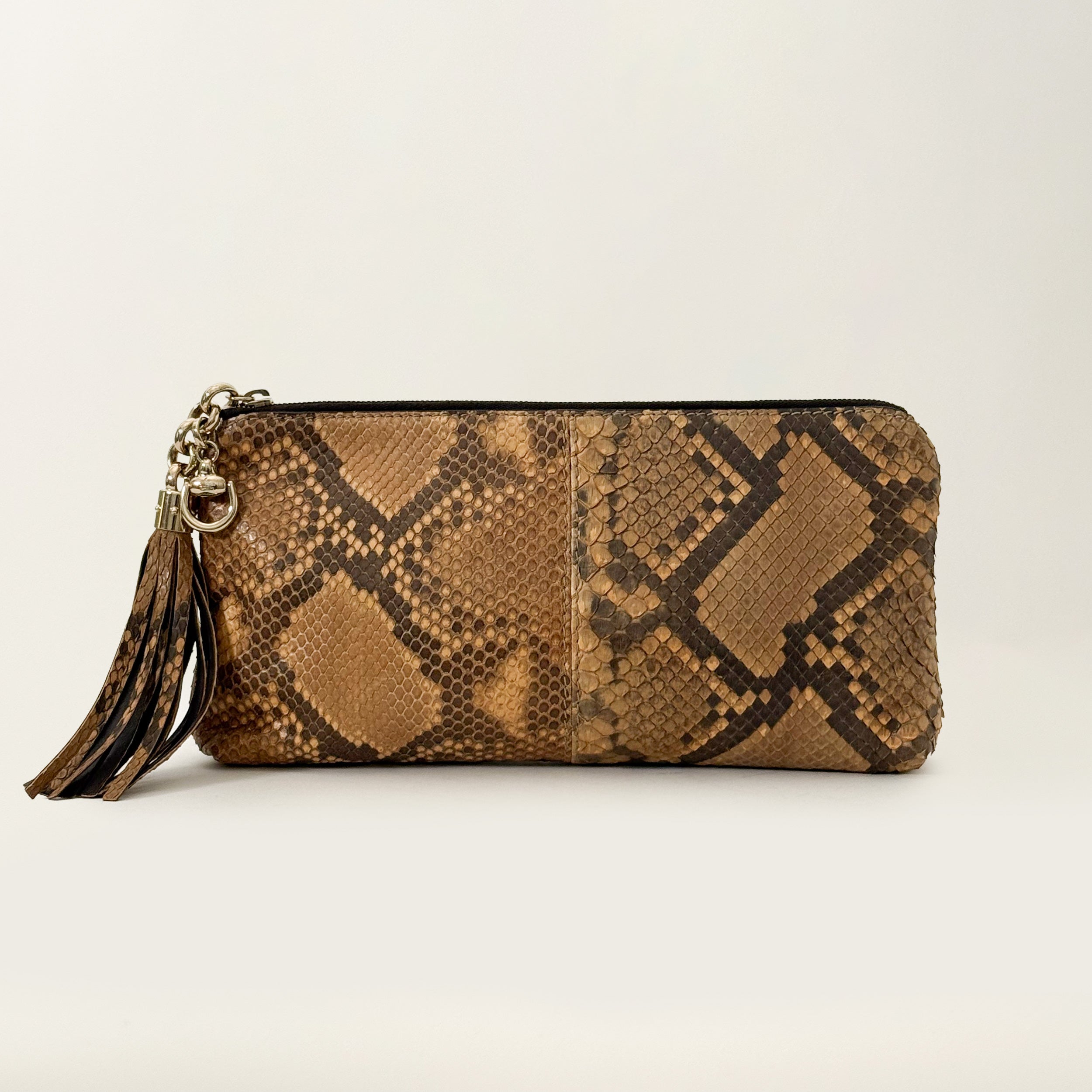 Sienna Tassel Python Clutch Brown