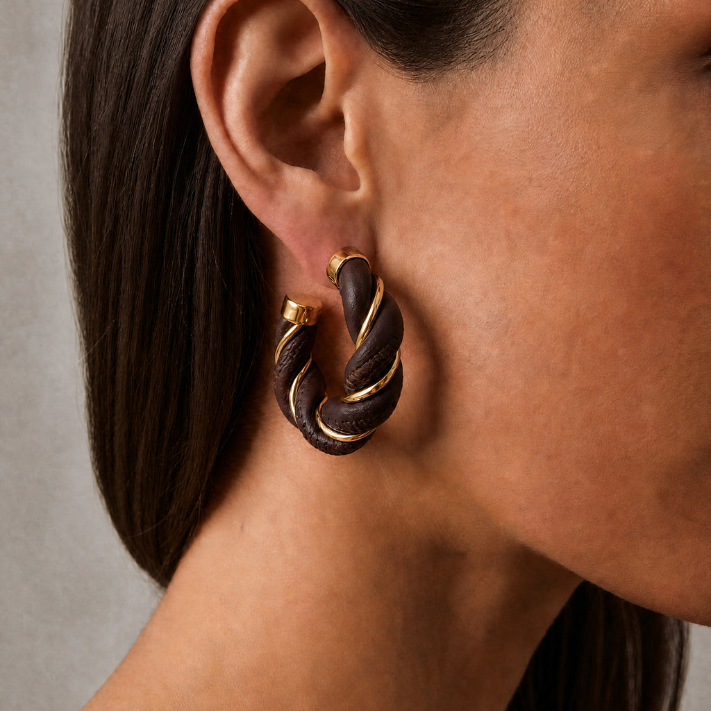 Twist Hoop Earrings Fondant brown